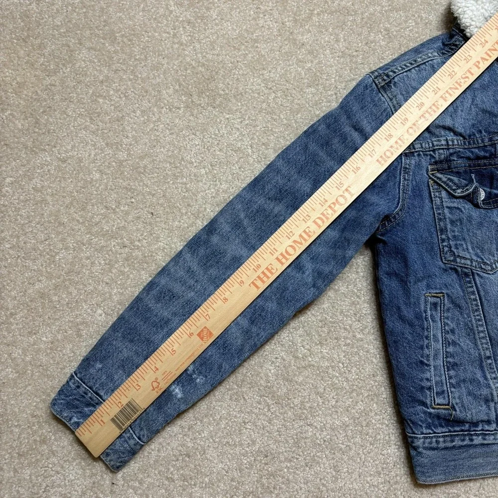 Gap Pendleton Kids Denim Jacket Youth Large 10-11 Blue Sherpa Collar Plaid Lined